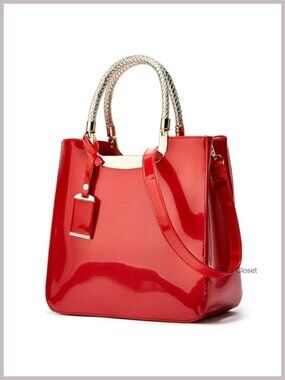 Patent Leather Tote Handbag for Women Top Handle Shoulder Purse Satchel
